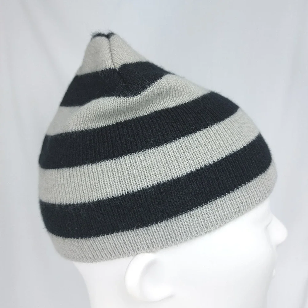 Gray &‎ Black Striped Youth Knit Beanie Hat Youth One Size Fits Most Acrylic